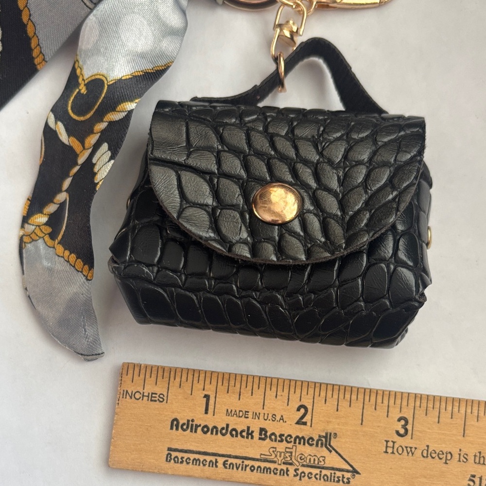 Stylish Black Textured bag Keychain/bag charm with Scarf Accent - Picture 3 of 6